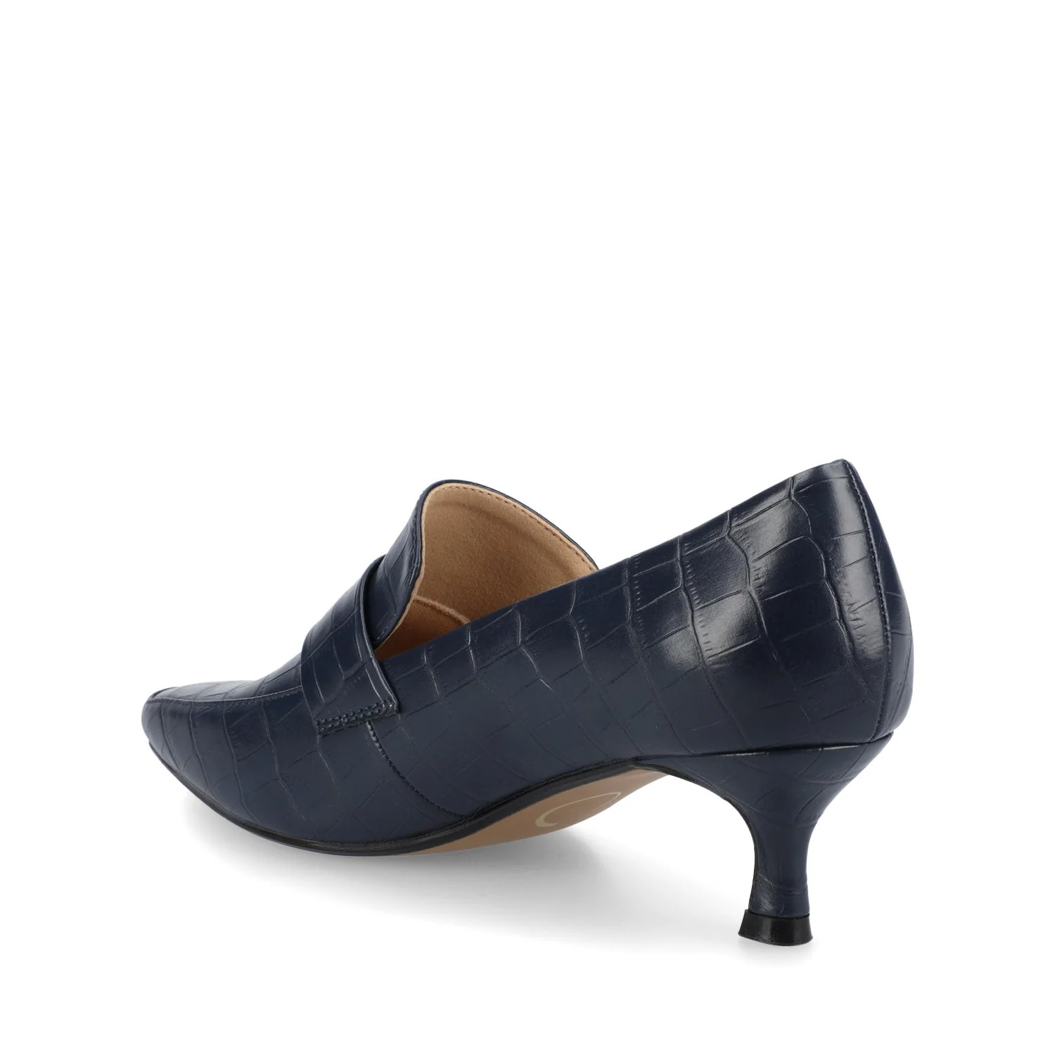 CELINA KITTEN LOAFER HEELS IN CROCO STATEMENT - Navy Nubuck - Image 3