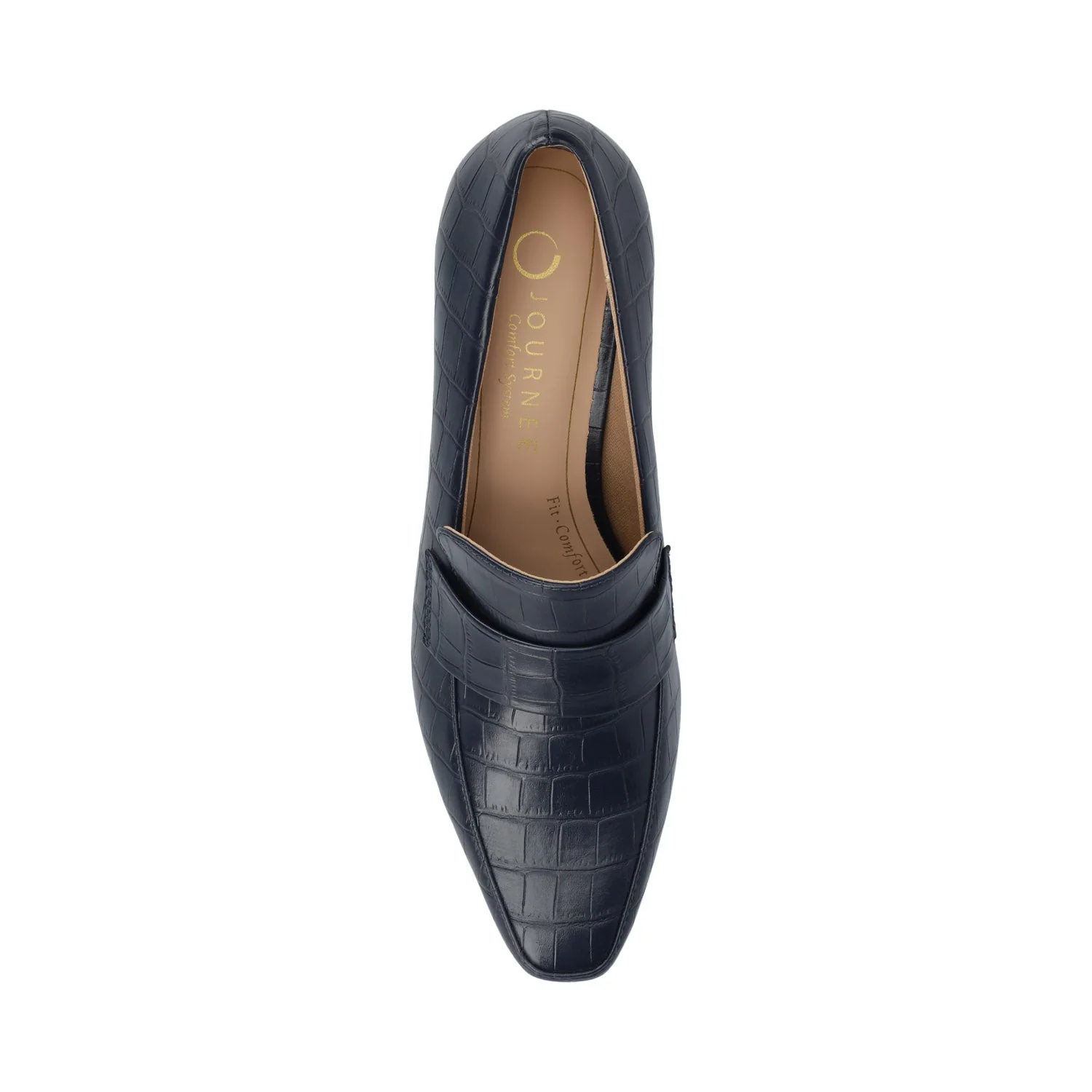CELINA KITTEN LOAFER HEELS IN CROCO STATEMENT - Navy Nubuck - Image 4
