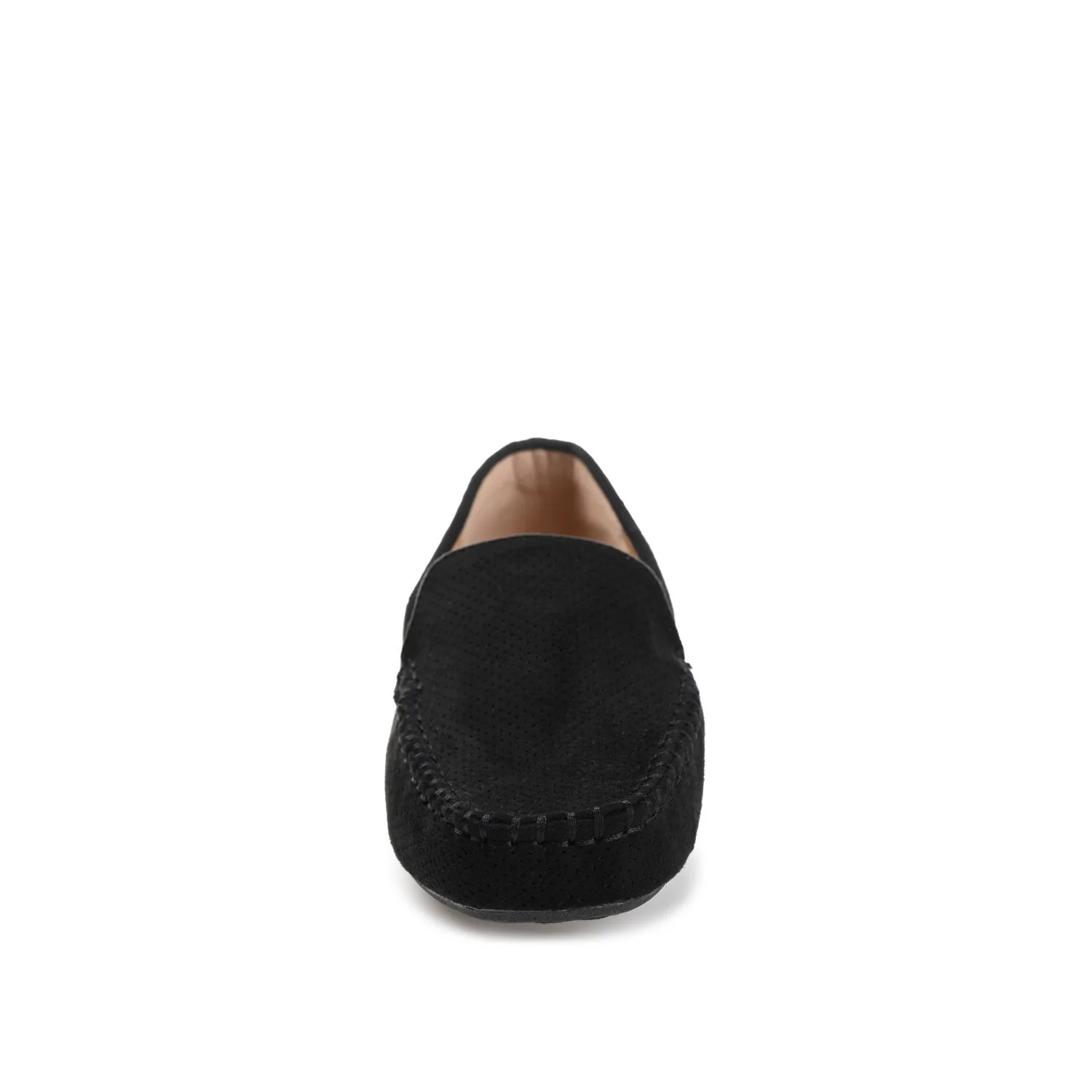 HALSEY MOC TOE LOAFER FLATS IN FAUX SUEDE - Black Suede - Image 4