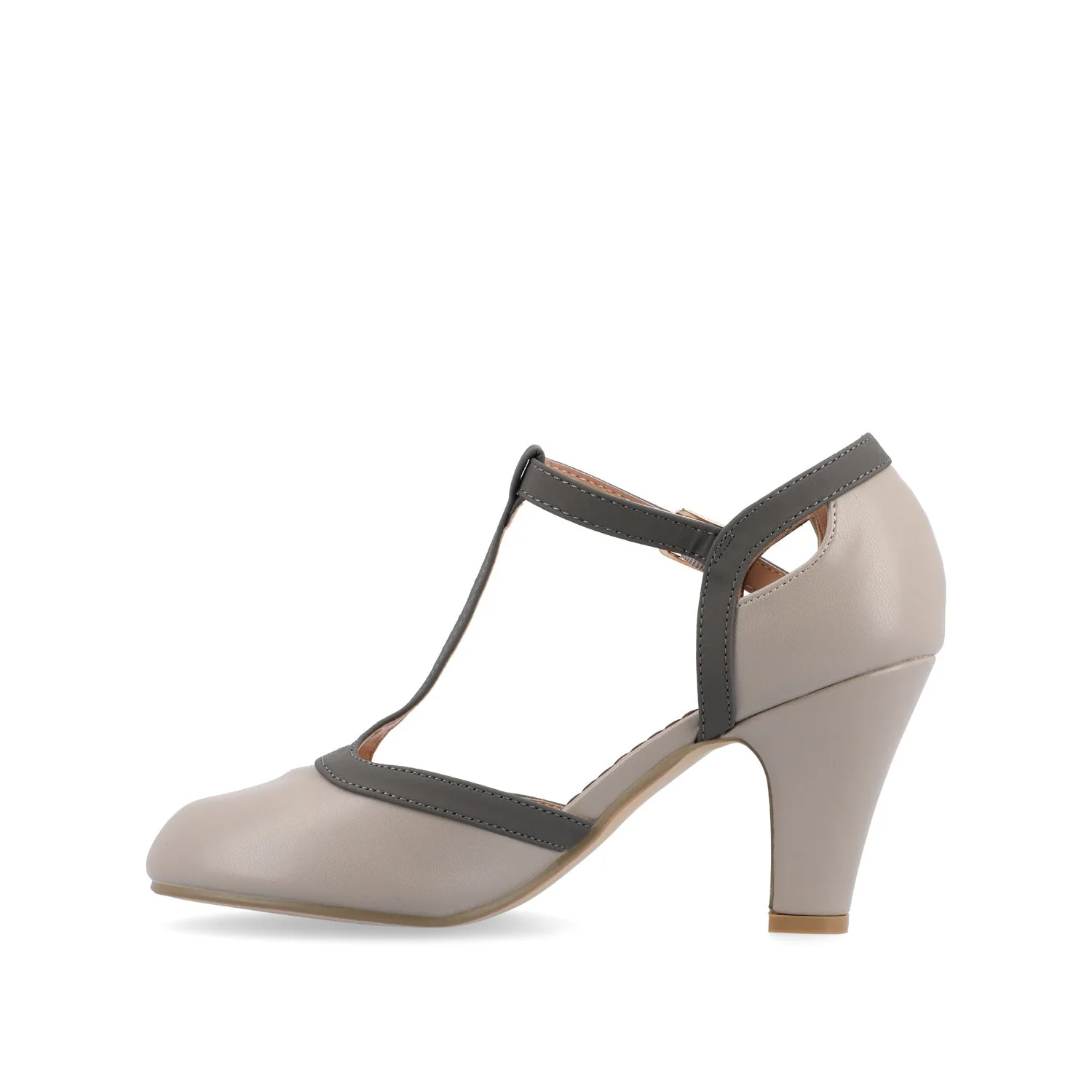 OLINA T-STRAP PUMP HEELS IN NARROW - Grey - Image 3