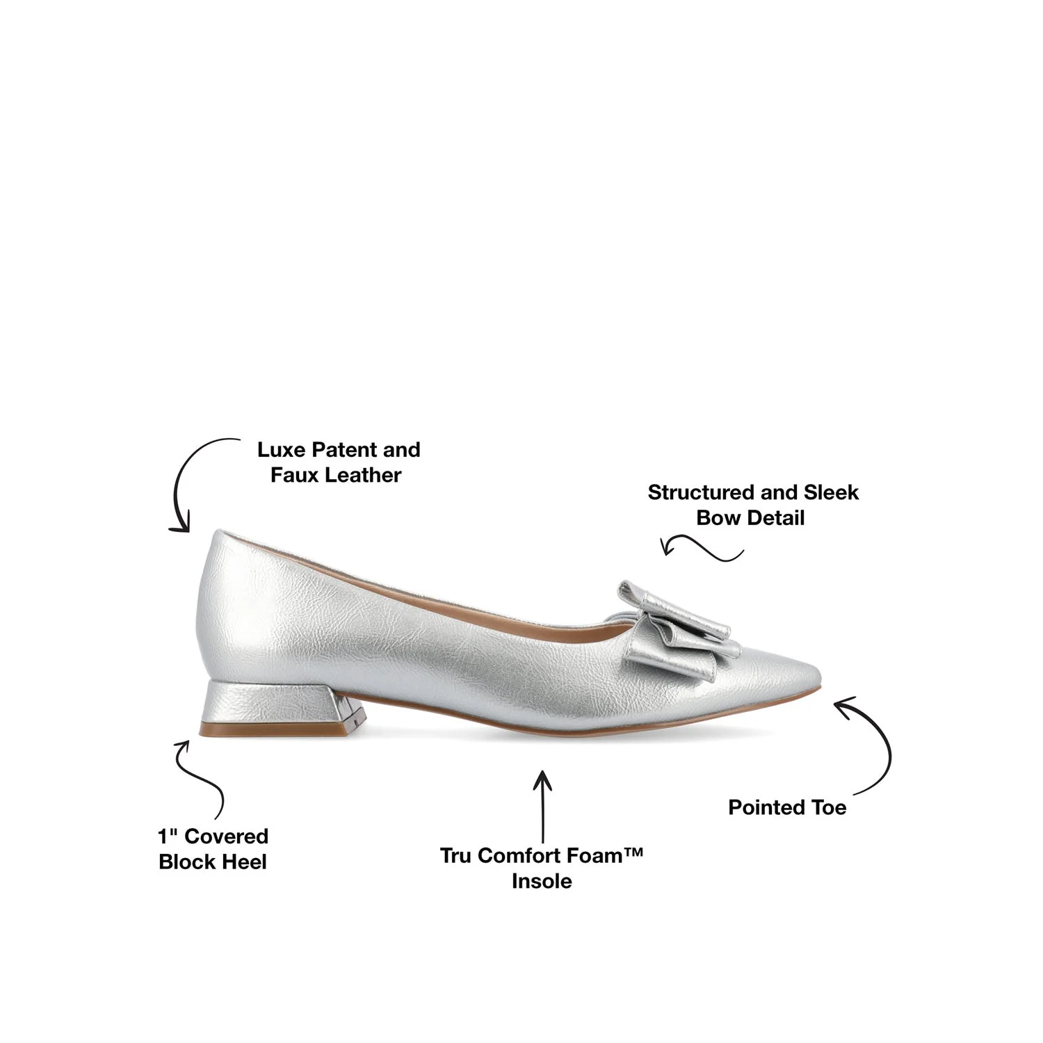 OPHELIA LOW BLOCK BALLET FLATS VEGAN LEATHER - Silver - Image 10